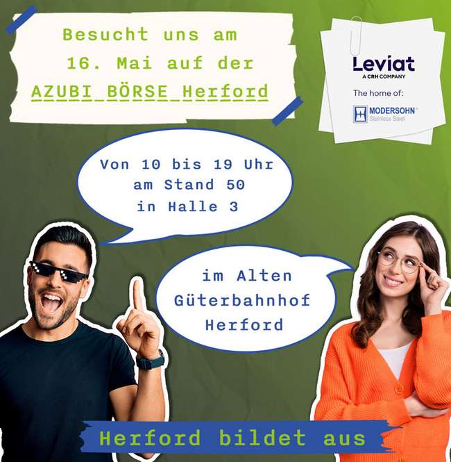 Besucht uns am 16. Mai auf der Azubi Börse Herford. Von 10 bis 19 Uhr am Stand 50 in Halle 3 im alten Güterbahnhof Herford.