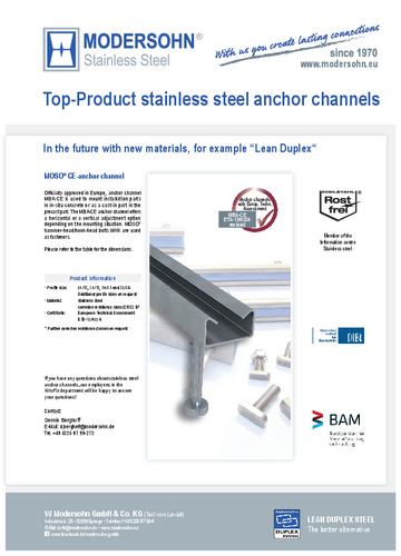 Top-product MOSO® anchor channels